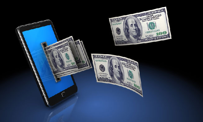 Money coming out of a mobile phone. Chatline business concept