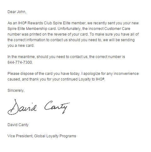 IHG Spire Elite Apology and Correction Email